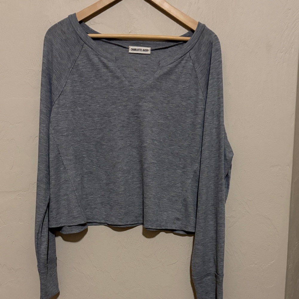 Charlotte Avery Heather Gray Long Sleeve V Neck with Notch. New without Tags.